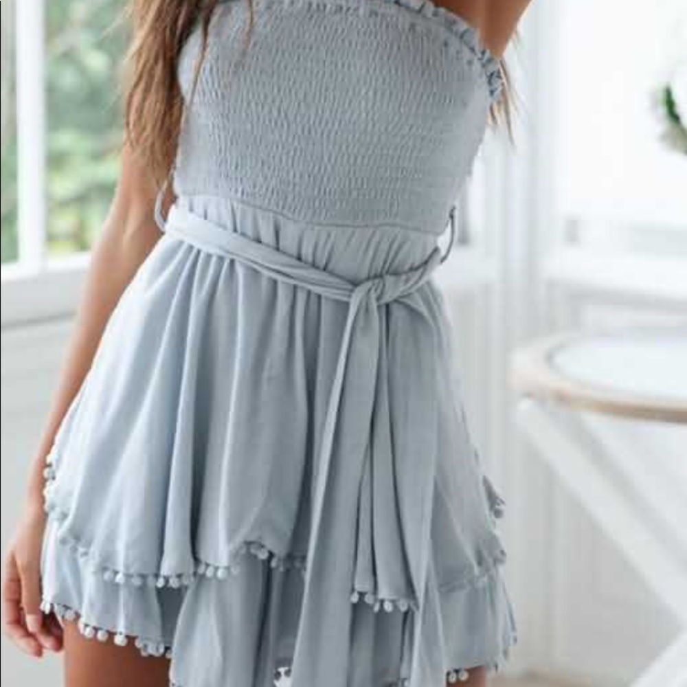 Flowy blue romper, with tie waste band